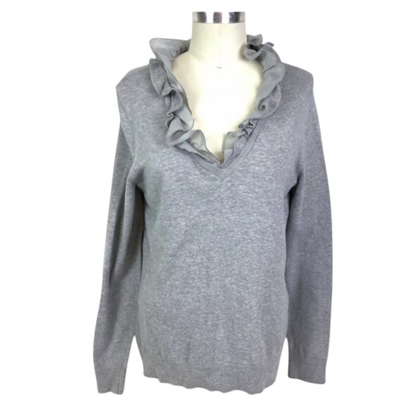 Chaps Classic V-neck Top Long sleeve classic Top Ruffled collar large - Picture 1 of 7